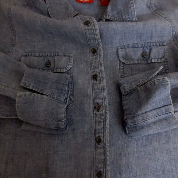 Valerie Stevens Womens 100% Linen Denim Shirt Sz PL Button Up 3/4 Sleeve Pockets - Picture 6 of 6